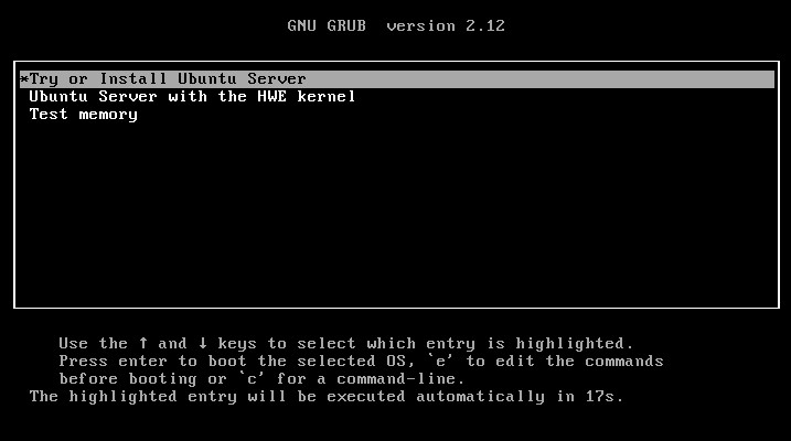 Ubuntu Server startup menu