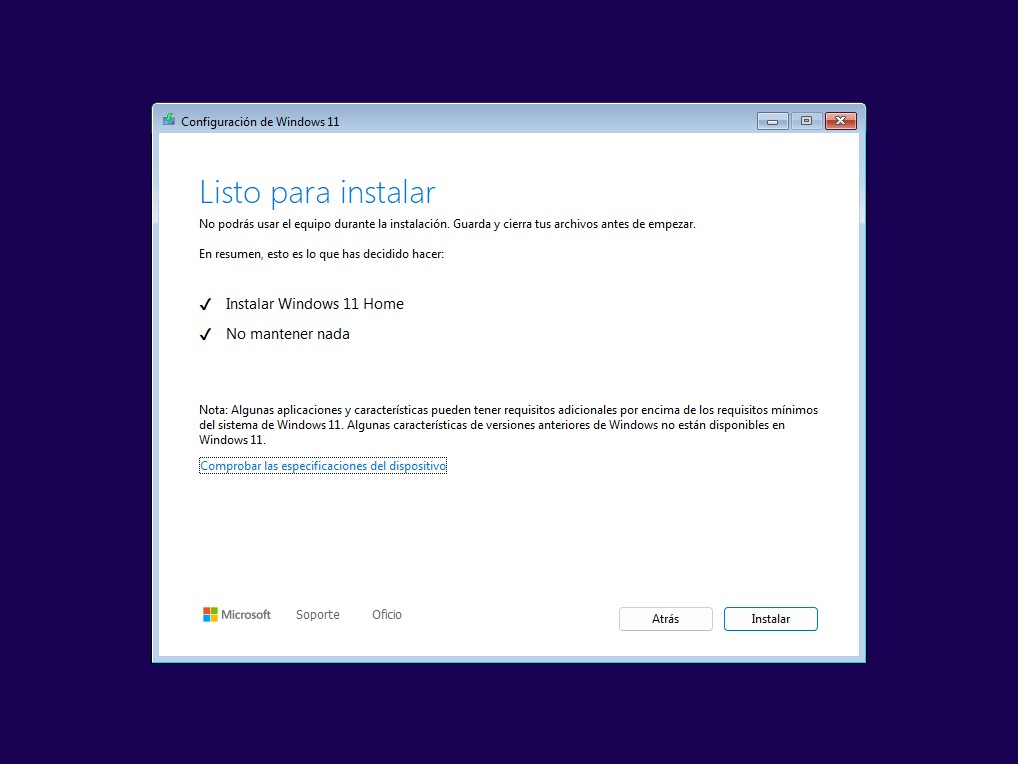 Inicio de instalación