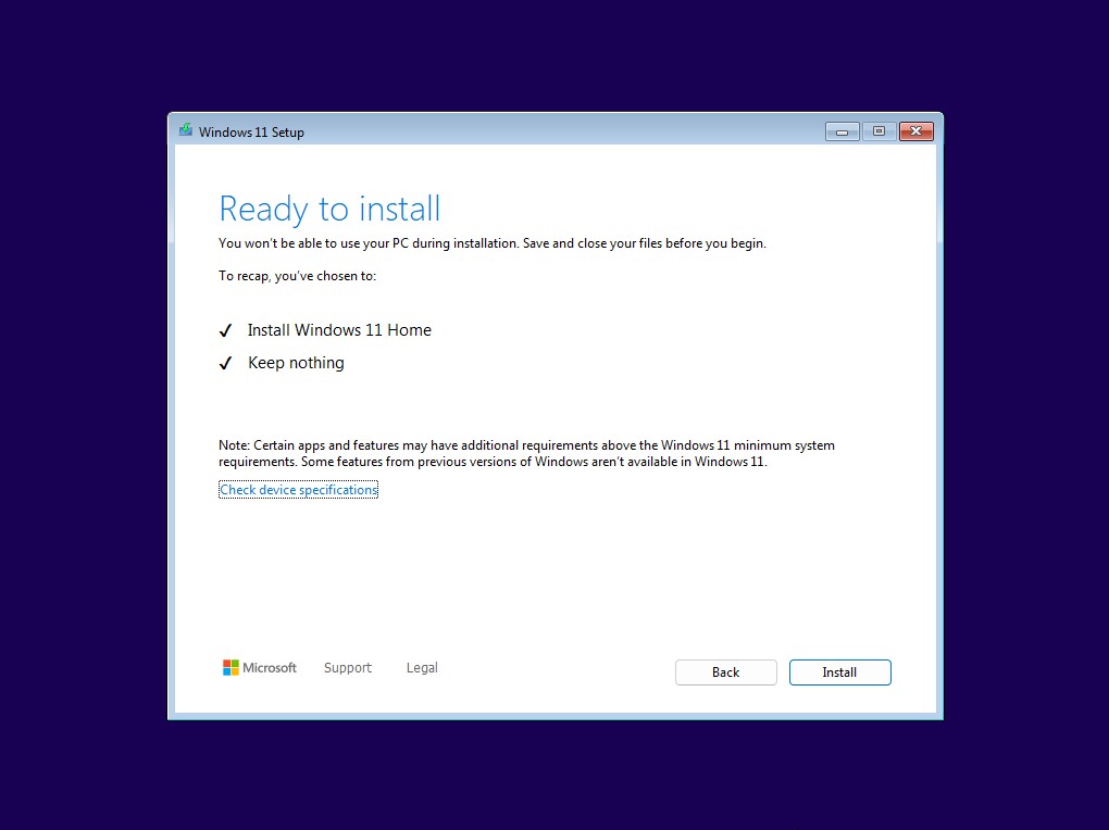 Installation start