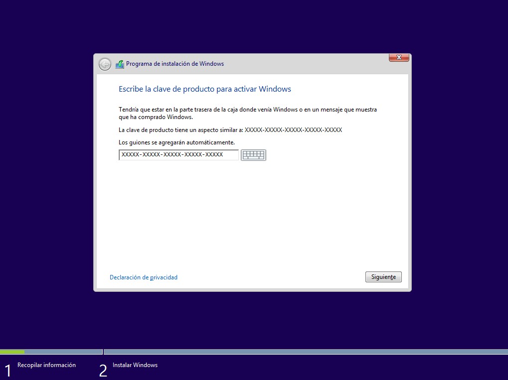 Inicio de instalación
